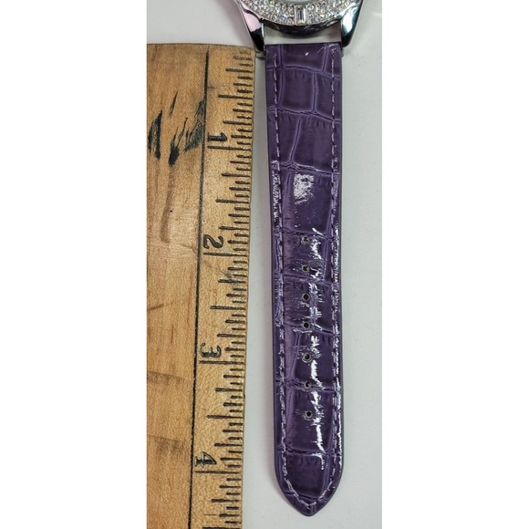Louis Arden LA7258 Wrist Watch Purple Leather Band Crystal Bezel Japan Works! - Picture 15 of 16